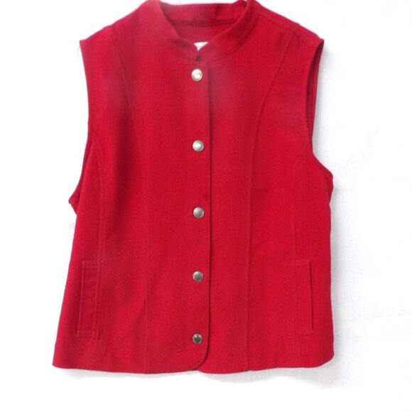 Christopher & Banks Winter Red Button Front Vest - Woman's Petite - Picture 1 of 3